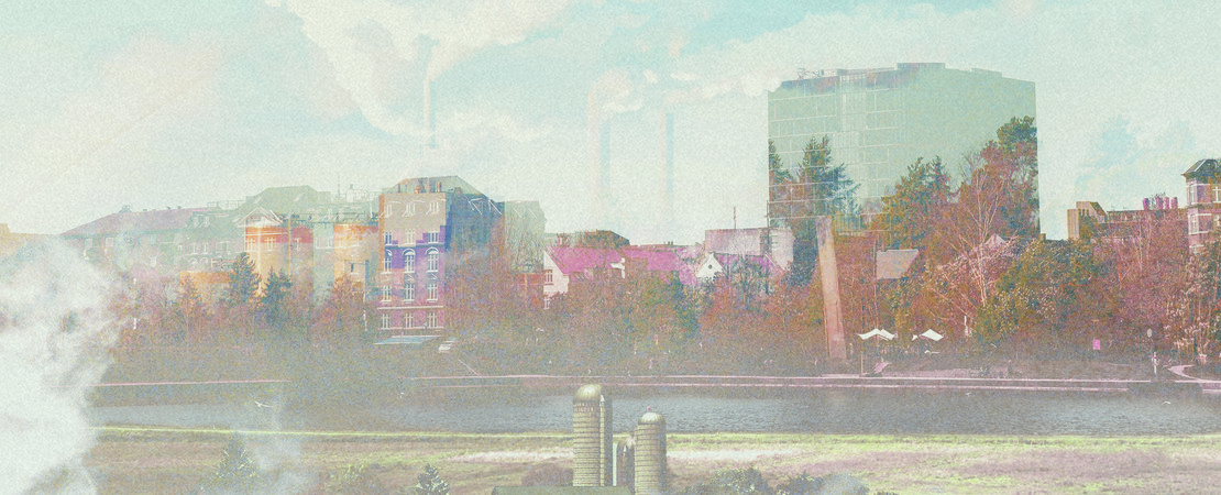 Collage showing sky and city